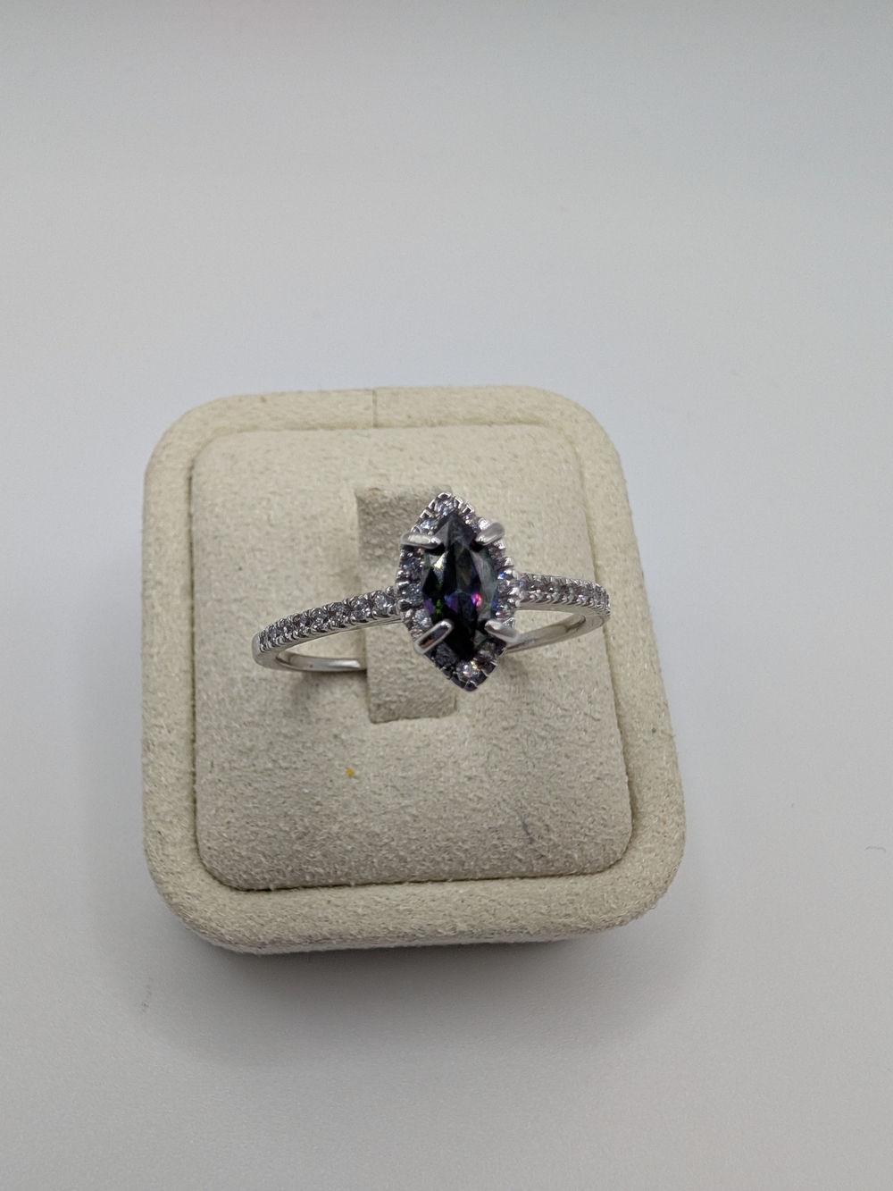 Sterling Silver Mystic Topaz Marquise Halo Ring - Size 10